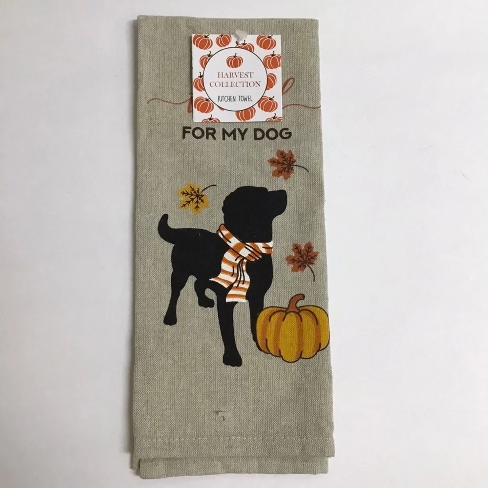 Fall Thankful For My Dog Kitchen Towel 100% Cotton Autumn Hand Tea Farmhouse NEW